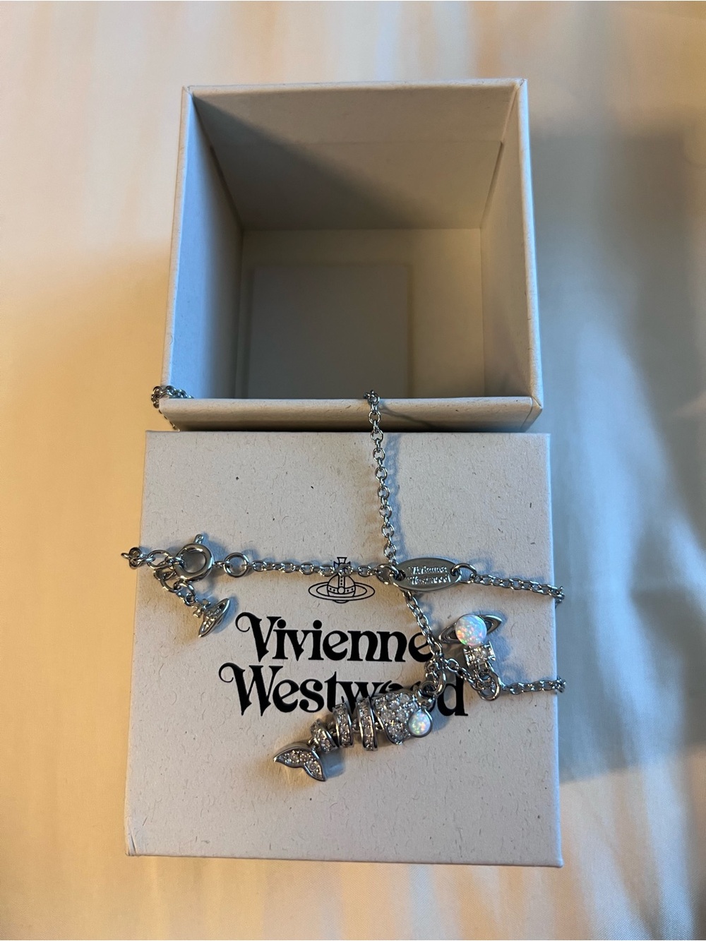 Vivienne Westwood Lyall Silver Fishbone Charm Necklace with Orb Detail - Picture 5 of 7